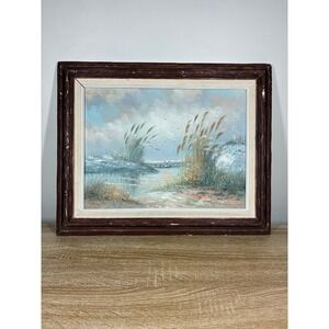 Vintage Eastman Coastal Seascape Oil Painting Framed Beach Sand Dunes Seagulls